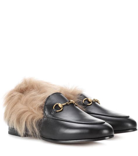 gucci women's logo leather loafers|Gucci fur lined loafer.